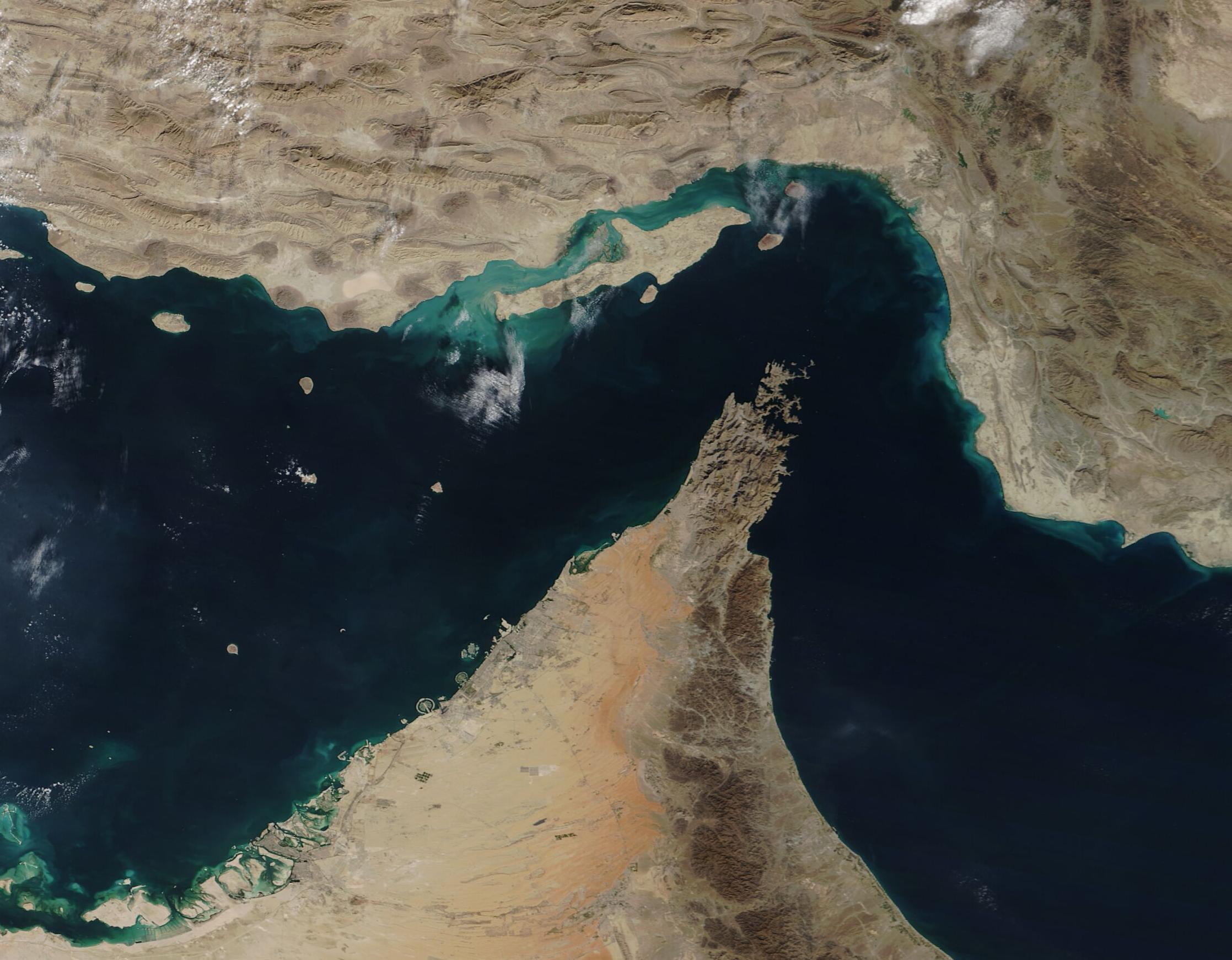 Strait of Hormuz satellite image, MODIS 2020